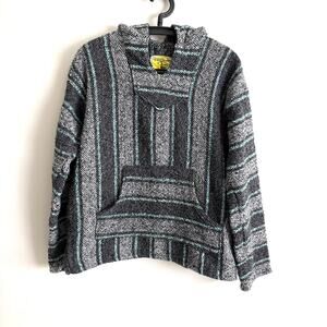 Iguana Jack Mens Sz Medium Woven Hoodie Pullover Long Sleeve Sweater Sweatshirt